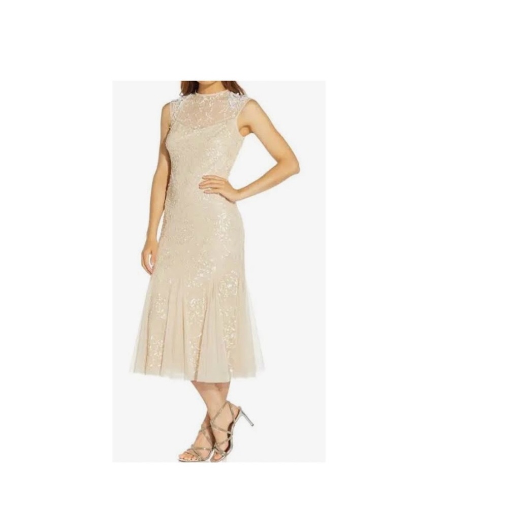 Chic Beige Lace Midi Dress